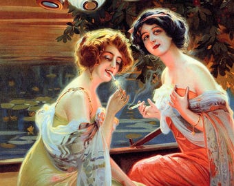 Zig Zag Ballon Girls Boat Smoking Cigarettes Party French Vintage
