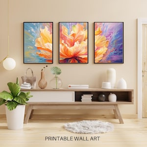 Un set di 3 opere d'arte stampabili di splendidi fiori / Set di poster da parete stampabili / download immediato / PNG/PDF
