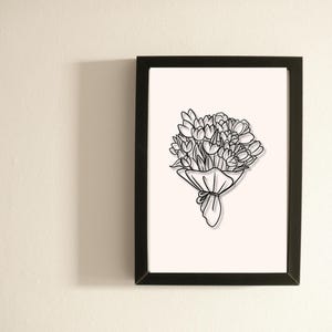Bunch of Flowers Line Art | Minimalist Botanical Outline Print | Vintage Floral Wall Art | Digital Download Poster