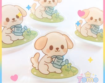 Kawaii Gardening Dog Acrylic Pin - LAST ONES