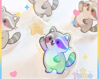 Kawaii Holographic Raccoon Acrylic Pin - LAST ONES