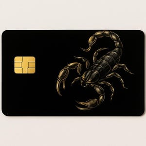 Gouden Schorpioen Kaartskin | Creditcardsticker | Zwarte kaarthoes | Debitcard Wrap | Chipkaart decoratie | Portemonnee-accessoire | Geschenk
