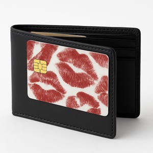 Pegatina para tarjeta de crédito "Labios Rojos Besos" - Impermeable y antiarañazos