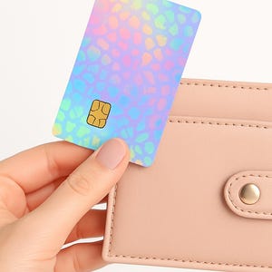 Holographic Rainbow Leopard Credit Card Skin – Colorful Debit Card Sticker – Pastel Card Cover – Iridescent Wallet Accessory –Cute Gift Idea
