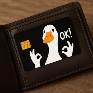 Funny Bank Card Sticker "OK!" Goose Design - Wallet Mockup - Cute Credit Card Skin - Animal Cartoon Decor
