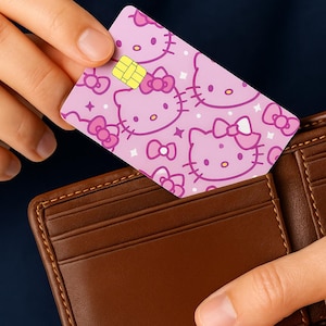 Pegatina de gato kawaii rosa para tarjeta de crédito: adorable diseño de tarjeta de débito de estilo japonés, accesorio de billetera con estética pastel para chicas.