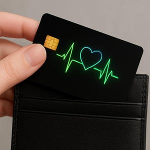 Neon Heartbeat Creditcard Sticker – Zwarte Kaart Skin met Hartlijn – Coole Debitcard Hoes – Minimalistische Portemonnee Accessoire – Cadeau