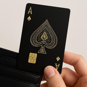 Aas van Schoppen Creditcard Sticker – Zwarte Pokerkaart Skin – Luxe Debitcard Hoes – Casino Portemonnee Accessoire – Stijlvol Cadeau voor Hem