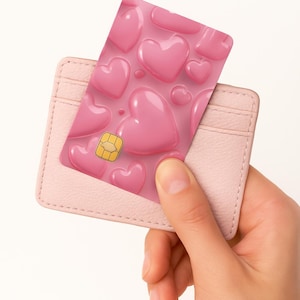 Pink Heart 3D Credit Card Sticker – Cute Debit Card Skin – Romantic Wallet Decoration – Anti-Scratch Vinyl Cover – Kawaii Gift for Her