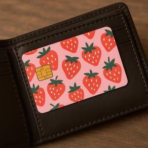 Schattige Aardbeien Bankkaart Sticker - Roze Fruitkaart Skin - Portemonnee Decoratie - Leuke Creditcard Hoes