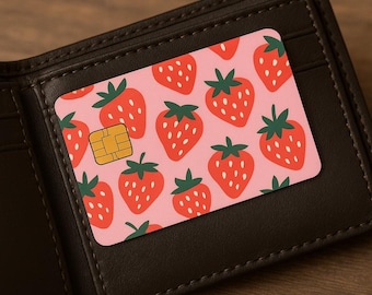 Cute Strawberry Bank Card Sticker - Pink Fruit Card Skin - Wallet Decoration - Fun Credit Card Cover