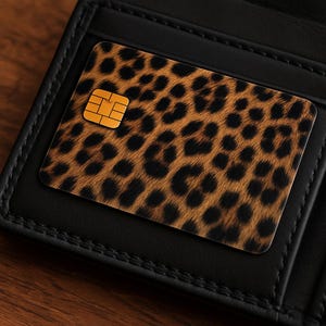 Pegatina para tarjeta bancaria con estampado de leopardo - Funda con estampado de animales salvajes - Elegante funda para tarjeta de crédito - Accesorio para billetera