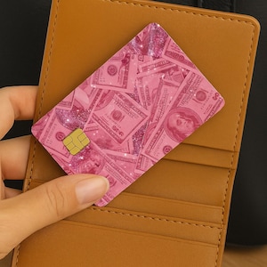 Adesivo per carta di credito/debito con denaro rosa – Cover estetica per carta con banconote da un dollaro glitterate – Carina cover in vinile per carte di credito per cattivi