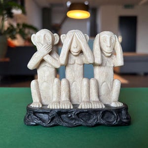 Vintage Three Wise Monkeys Figurines – Hand Carved Bone-Like Material Mini Statues