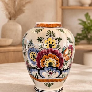 Vintage Hand Painted Dutch Vase | Holland Polychrome Ceramic | Colorful Floral Delft Style Vase | European Vintage Decor