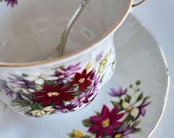 Filiżanka do herbaty i spodek Paragon Vintage, angielska porcelana kostna, kwiatowy kubek do herbaty, zestaw do herbaty w stylu królewskim, kolekcjonerska filiżanka do herbaty, prezent dla miłośniczki herbaty