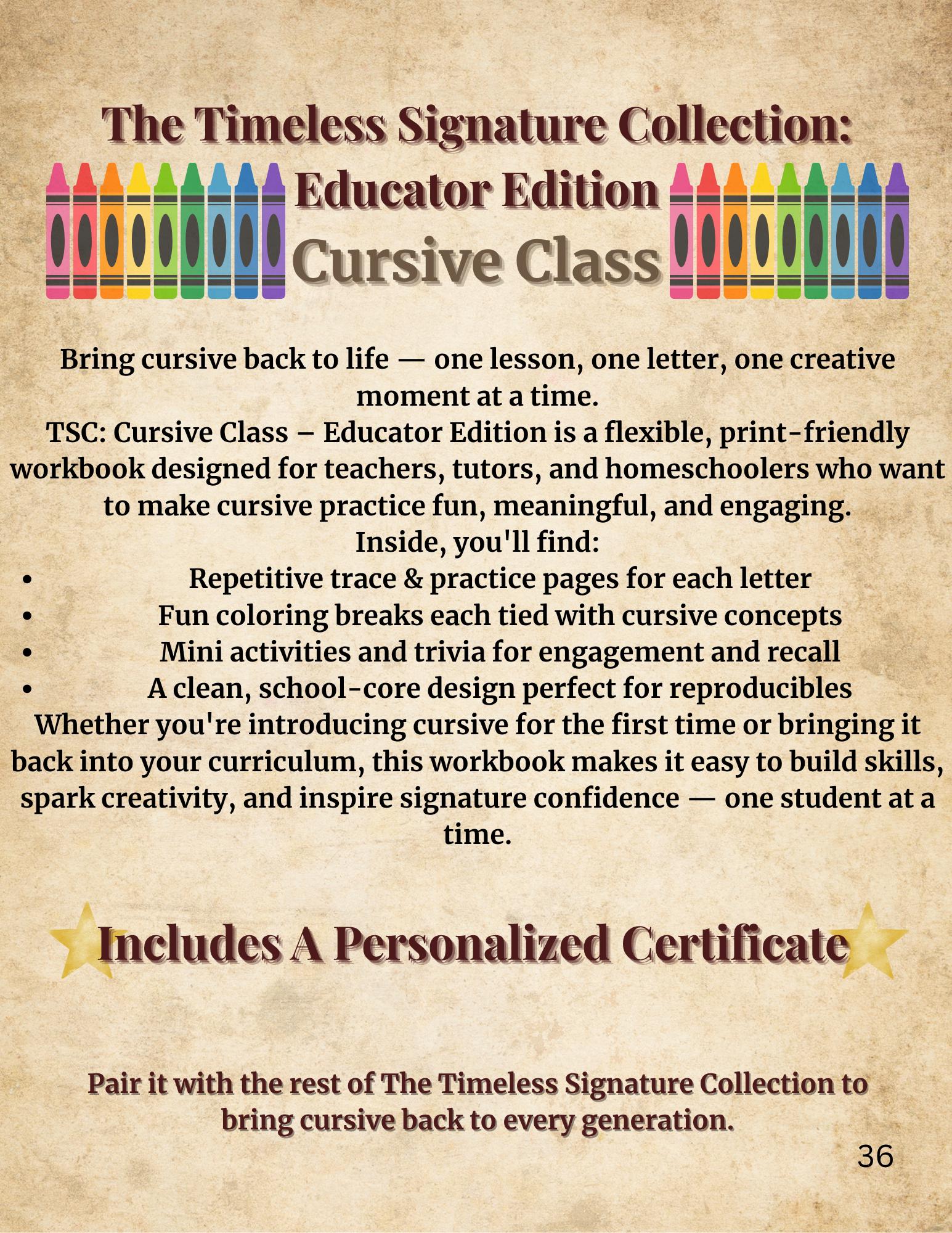 Printable Cursive Writing & Coloring Workbook for Educators ...