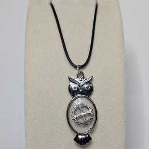 owl pendant with steampunk gear
