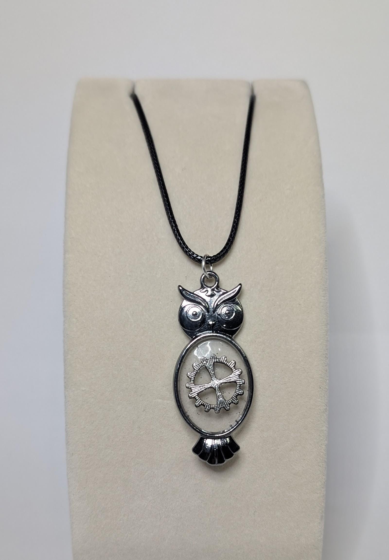 owl pendant with steampunk gear