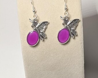 silver and purple butterfly earrings