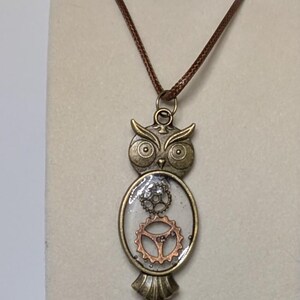 owl pendant with steampunk gears