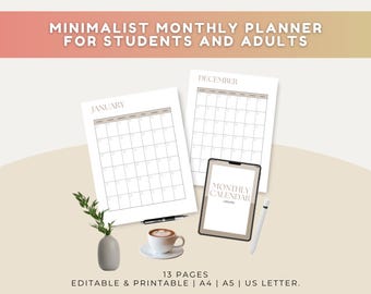Undated Calendar Minimalist Yearly Calendar Editable Canva Template Portrait Calendar PLR Student Tracker Mom Organizer Life Tracker PLR MRR