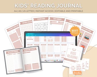 Kids Reading Planner PDF Canva Template PLR MRR Progress Tracker for Kids Printable Log Book Journal Children Reading Challenge Bingo Game