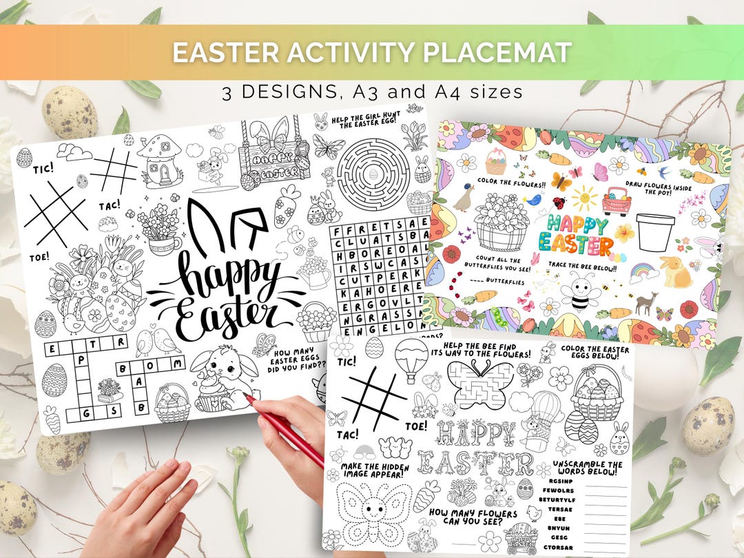 Easter Activity Placemat Printable Board Games for Toddlers Kids Spring ...