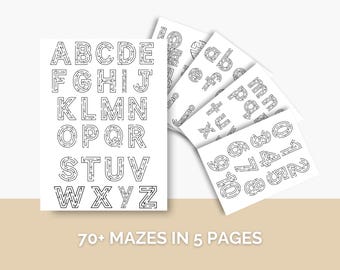 Alphabet Maze Bundle Kids Activity Sheets Letter Number Maze Tracing Coloring Pages Preschool Learning Games Classroom Worksheets Canva PDF