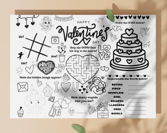 Valentine Activity Placemat Printable Kid Coloring Page Preschool ...