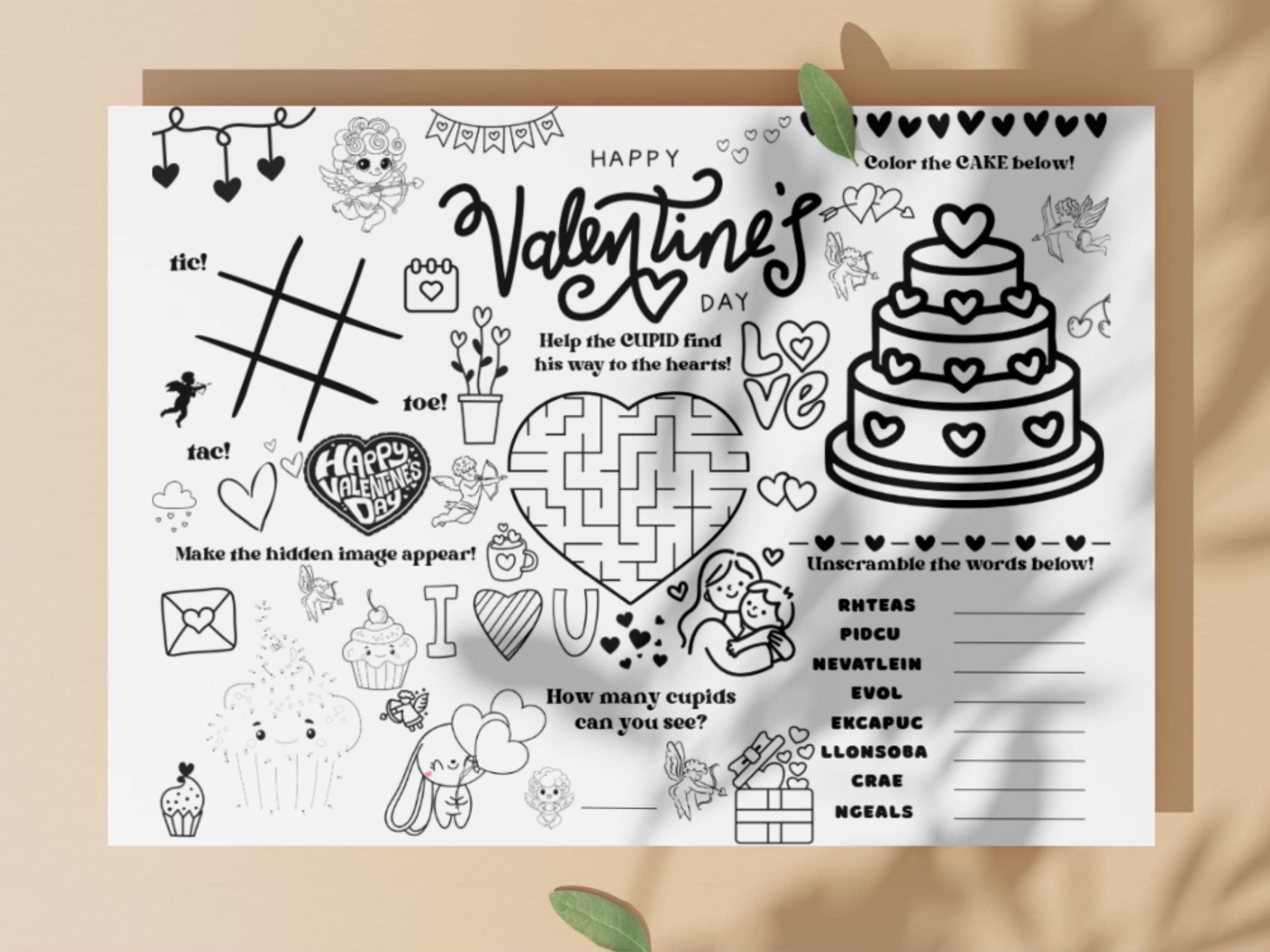 Valentine Activity Placemat Printable Kid Coloring Page Preschool ...