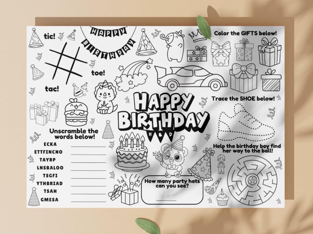 Birthday Activity Placemat Printable for Preschool Boys Party Table ...