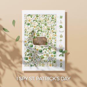 Saint-Patrick, j'espionne la nativité, trèfle aquarelle, jeu de comptage de lutin, vacances préscolaires, feuille de travail, écran, activité gratuite pour enfants et adultes