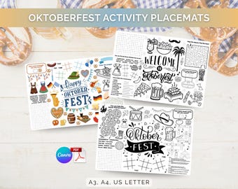 Oktoberfest Activity Placemat Printable PDF Bundle German Bavarian Feast Table Mat Worksheet Maze October Feast Party Game Favor Decor PLR