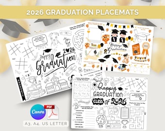2026 Graduation Activity Placemats Printable Bundle for Kids Cozy Coloring Pages Moving Up Ceremony No Prep Worksheets Reception Games