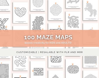 100 Maze Maps Bundle Maze Maps for Kids Maze Maps for Adults Editable Tracing Games Interactive Fun Games for Adults Fun Games for Kids PLR