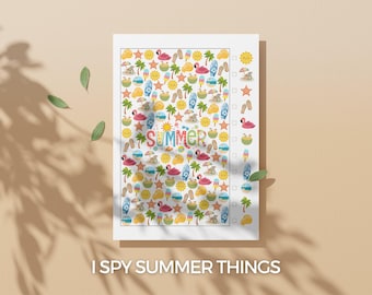 I Spy Summer Season Things Essentials Beach Party Day Trip Road Fun Activities Kids Printable Interactive Busy Quiet Worksheets for School