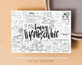 Thanksgiving Outdoor Printable Activity Family Autumn Game Free Stickers Classroom Crossword Maze Worksheet for Toddler Table Decor Placemat