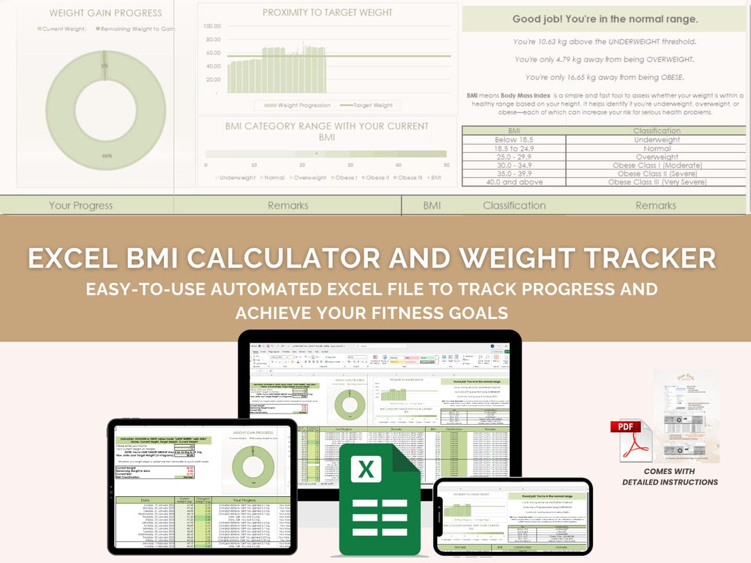 Green Automated EXCEL Weight and BMI Tracker | Weight Loss and Gain ...