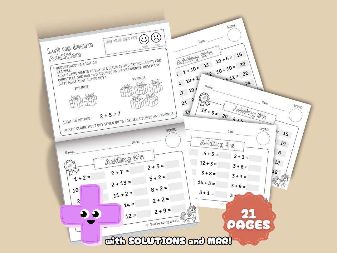 Addition 1 to 10 Kindergarten Grade 1 Practice Sheets Beginning Math ...