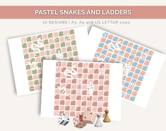 Snake and Ladder Cute Minimalist Pastel Color Printable Board Games for Kids and Adults