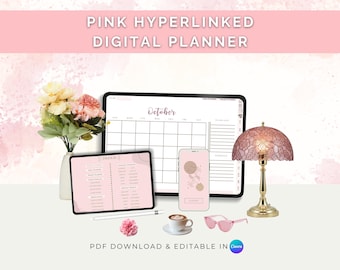 Goodnotes Student Digital Planner Hyperlink PDF Daily Weekly Monthly Yearly Organizer Goal Tracker Pink Notebook Academic Study iPad Tablet