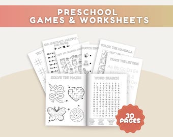 Kids Educational Worksheets PLR Bundle Elementary Learning Preschool Fun Activities Smart Kids Coloring Pages Mazes and I Spy Board Games