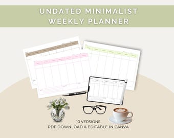 Undated Digital Weekly Planner Landscape Organized Student Tracker ADHD Life Planner Simple Week Planner Customizable Dashboard for Studies