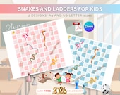 Snakes and Ladders Board Game Printable Family Kids Activities Back to School Activity Worksheets Fun Adult Game PLR Canva Editable Template