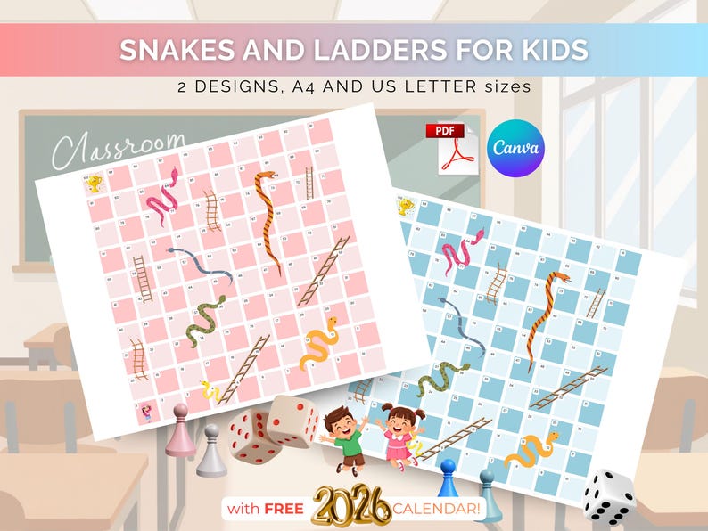 Snakes and Ladders Board Game Printable Family Kids Activities Back to ...