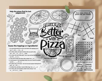 Pizza Making Party Paper Placemat Printable Board Games for Kid Fun Creative Learning Education for Preschool Elementary Kids Family Bonding