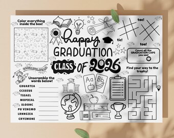 Preschool Graduation Party Favors Printable Games Modern Black and White Graduation Doodle Placemat Screen Free Games for Kids Table Decor