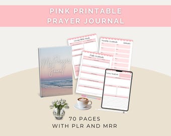 Pink Printable Prayer Journal Daily Gratitude Log Worksheet Christian Women Church Activity Sheets Bible Study Notes Digital Journaling PLR
