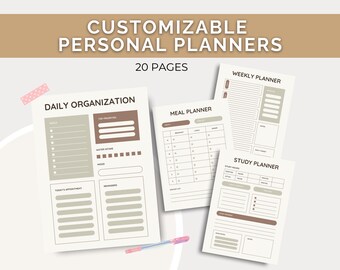 Customizable Personal Planner Bundle Editable Canva Template Daily Weekly Yearly Time Blocking Organizer Productivity Printable Digital